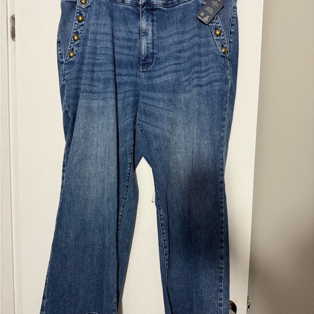 St. John's Bay Women's Blue Flared Wide-Leg Jeans with Button-Trim Pockets